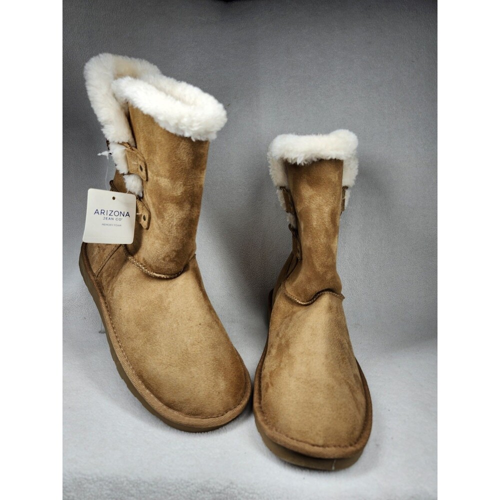 Arizona Womens Boots Size 11 Tan Suede Faux Fur Toggle Winter Mid Calf - NEW